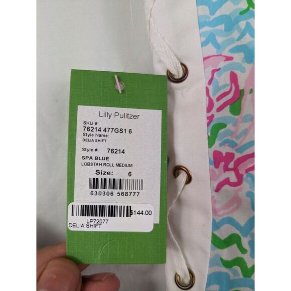 LILLY PULITZER Size 6 Lobstah Roll Dress "Delia"Lace Up Lobster Print Womens Nwt - Picture 5 of 11
